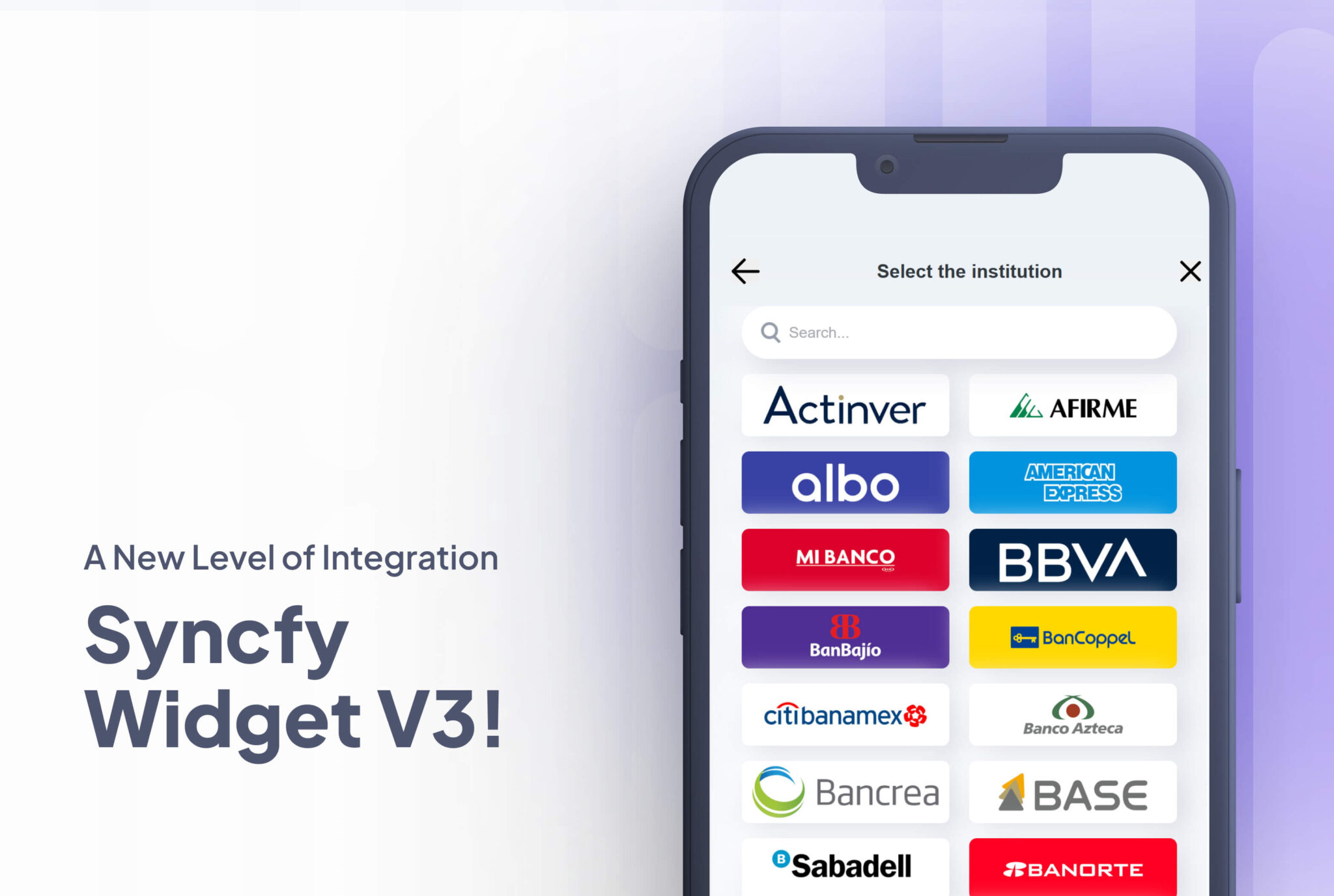 Widget de Syncfy para conectar tu banco vía Open Banking